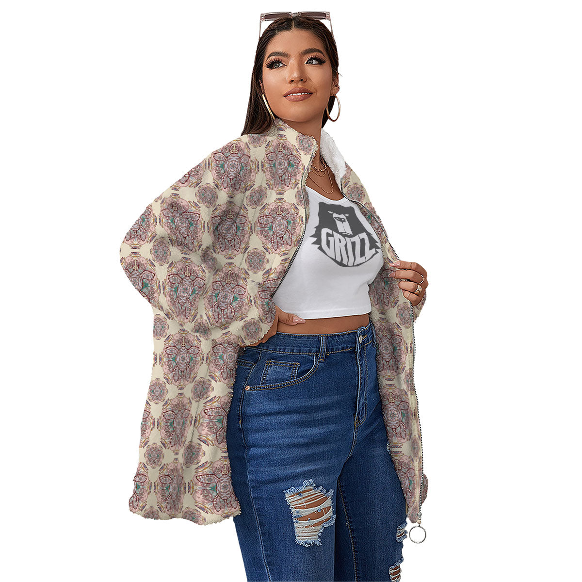 Sea Turtles Ethnic Print Women's Sherpa Jacket-grizzshop