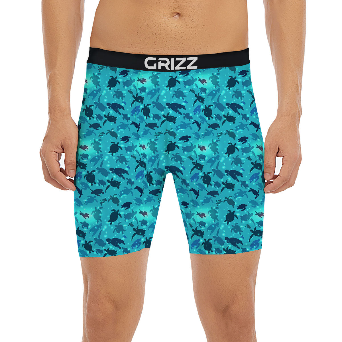 Sea Turtle Black And Blue Print Pattern Boxer Briefs