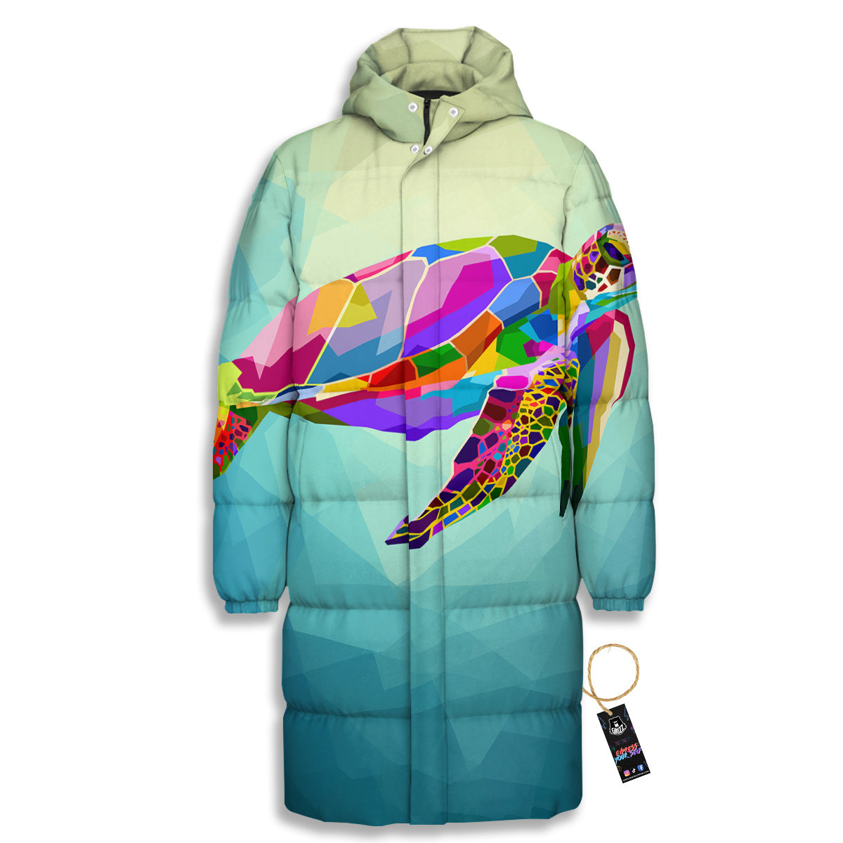 Sea Turtle Colorful Print Long Down Jacket