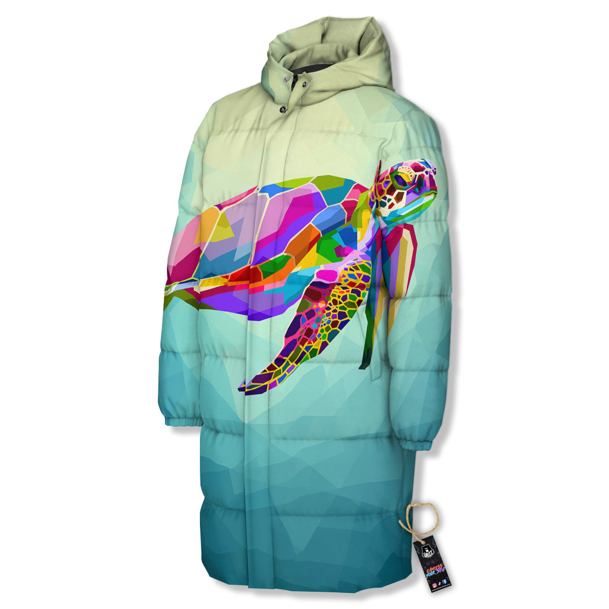 Sea Turtle Colorful Print Long Down Jacket