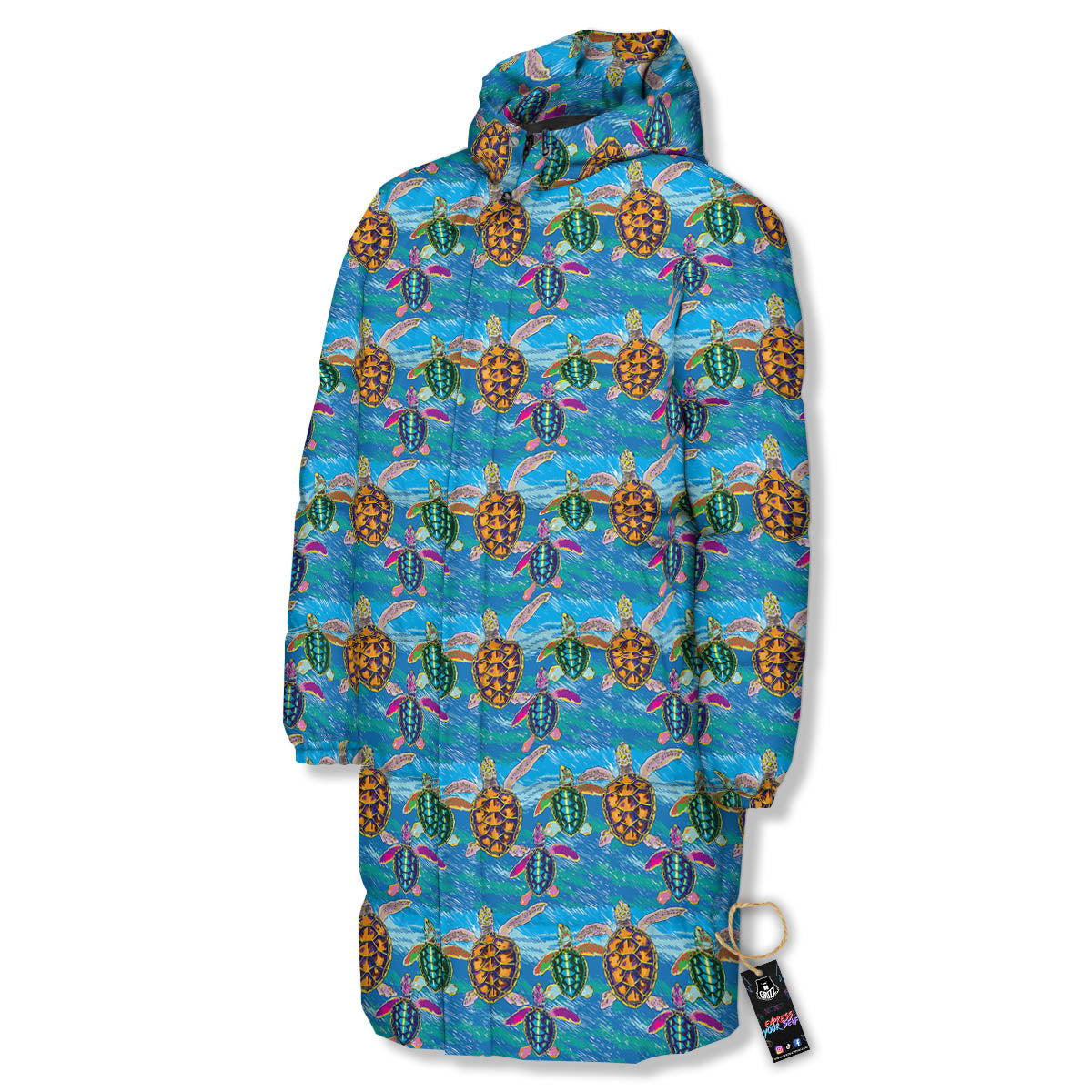 Sea Turtle Colorful Print Pattern Long Down Jacket