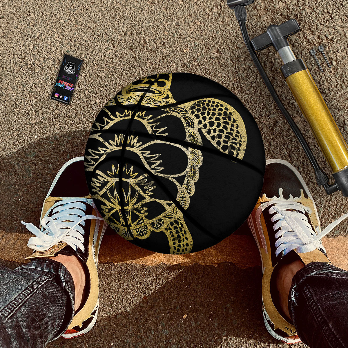 Sea Turtle Gold And Black Print Basketball