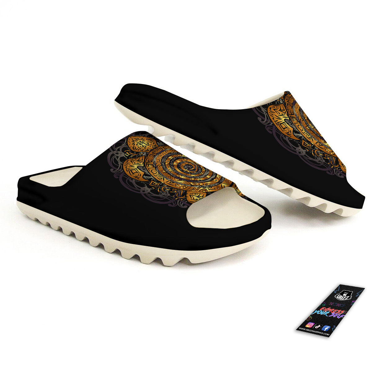 Sea Turtle Golden Tribal Print Sandals-grizzshop