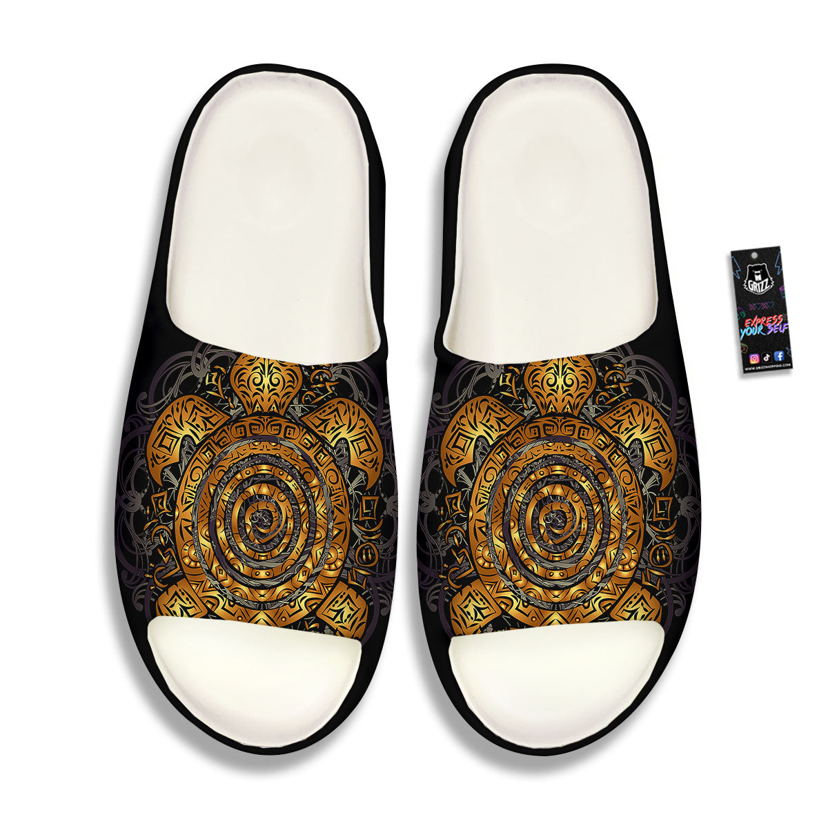 Sea Turtle Golden Tribal Print Sandals-grizzshop