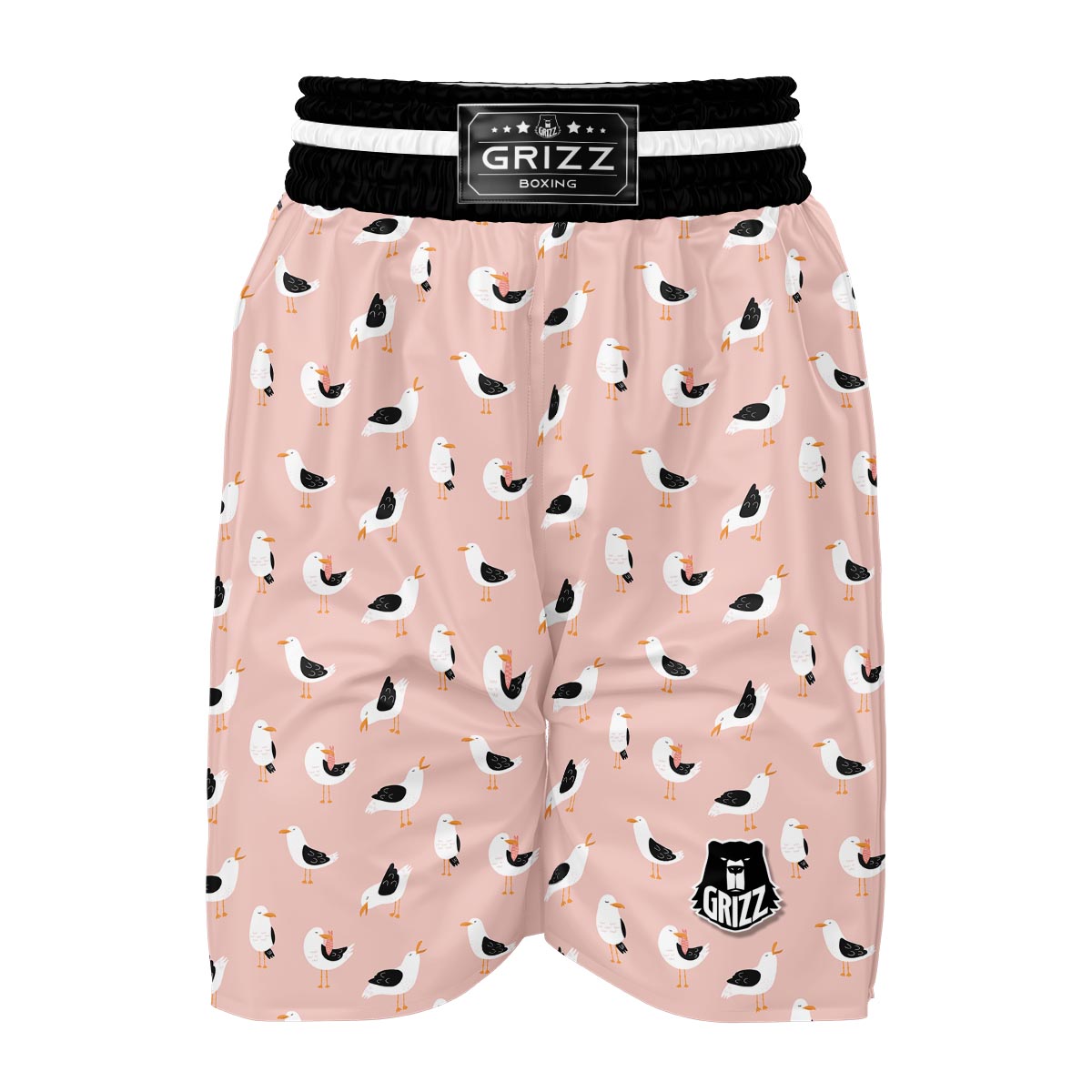 Seagull Pink Pattern Print Boxing Shorts-grizzshop