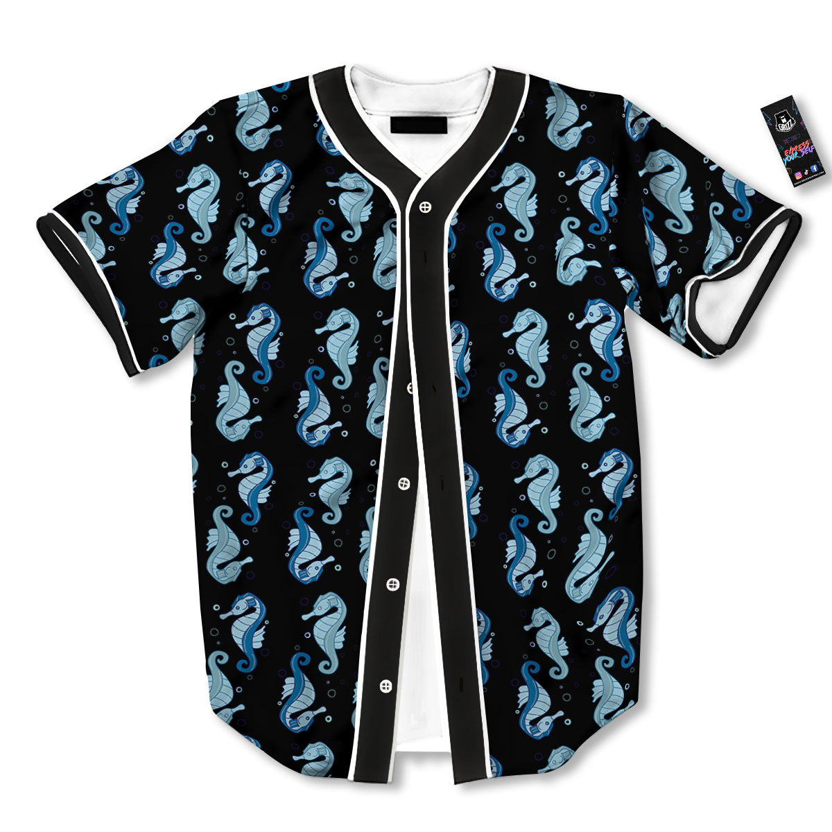 Seahorse Blue Print Pattern Baseball Jersey-grizzshop