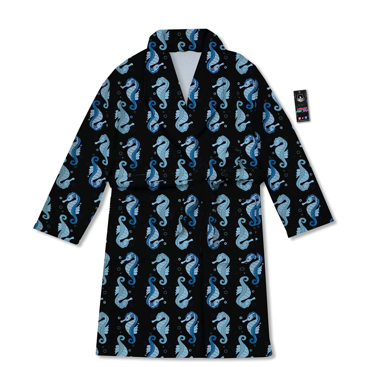 Seahorse Blue Print Pattern Bathrobe-grizzshop