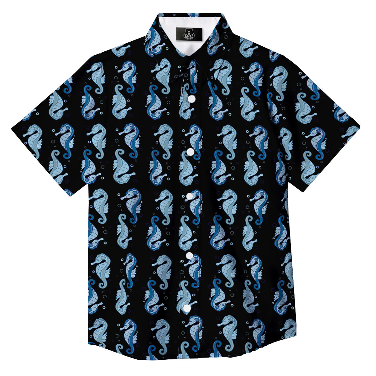 Seahorse Blue Print Pattern Button Up Shirt-grizzshop