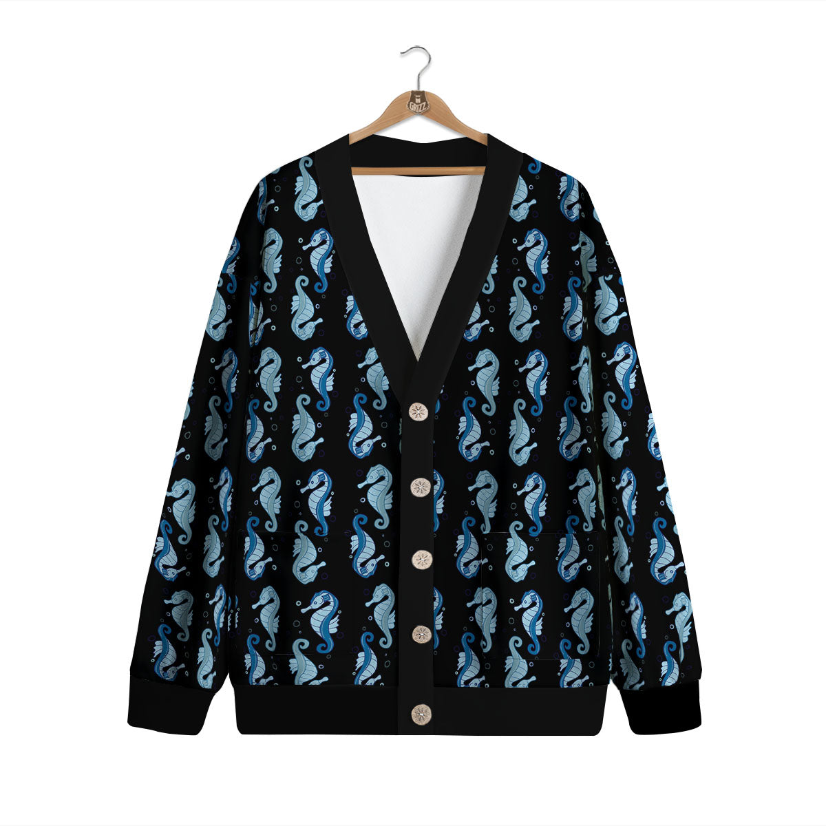 Seahorse Blue Print Pattern Cardigan-grizzshop