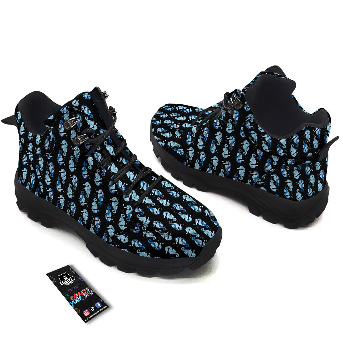 Seahorse Blue Print Pattern Hiking Shoes-grizzshop
