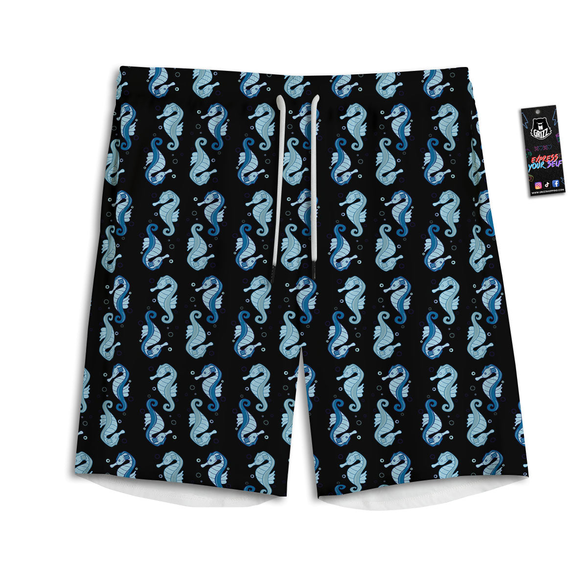 Seahorse Blue Print Pattern Men's Athletic Shorts