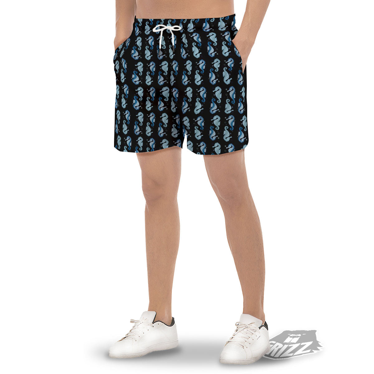 Seahorse Blue Print Pattern Men's Gym Shorts-grizzshop