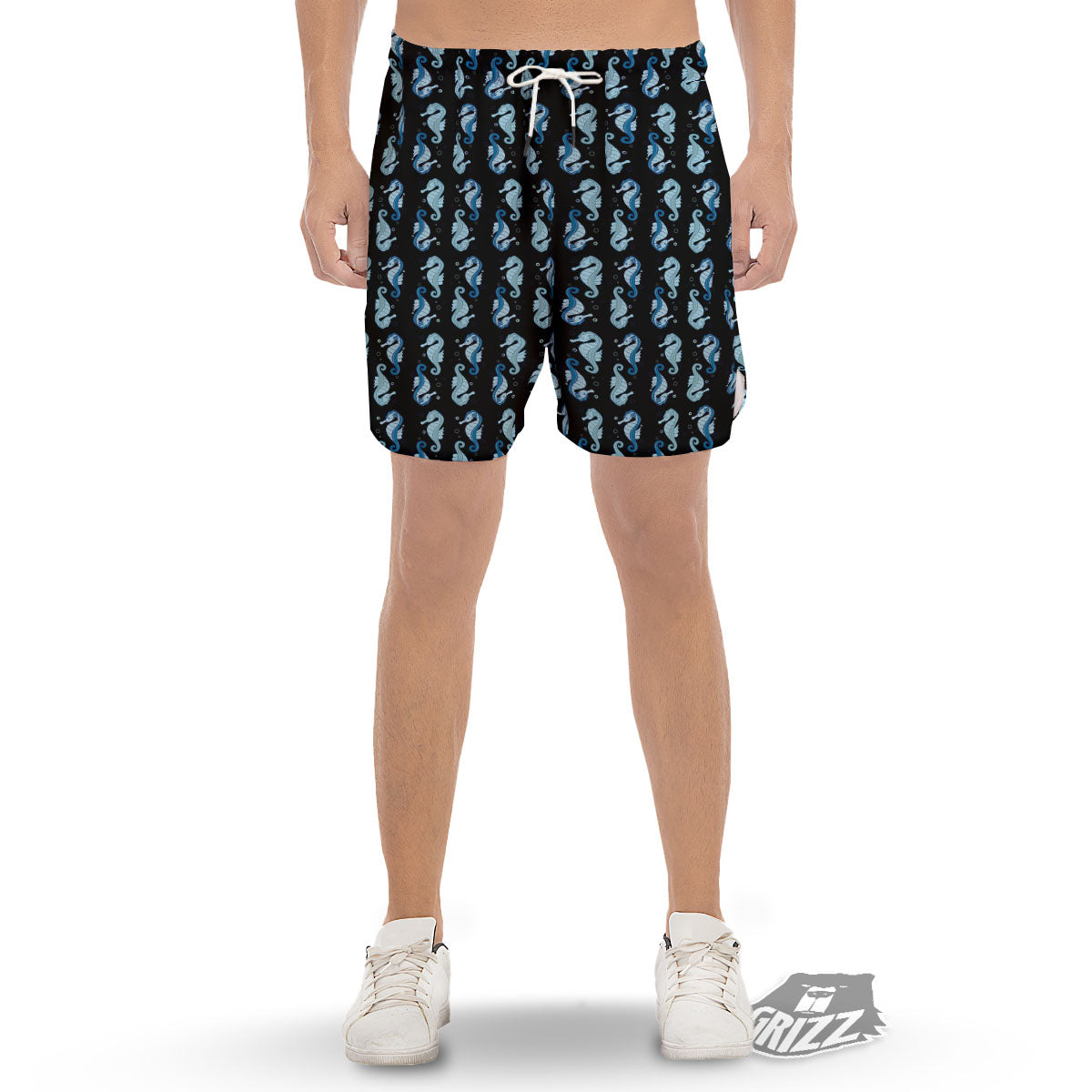 Seahorse Blue Print Pattern Men's Gym Shorts-grizzshop