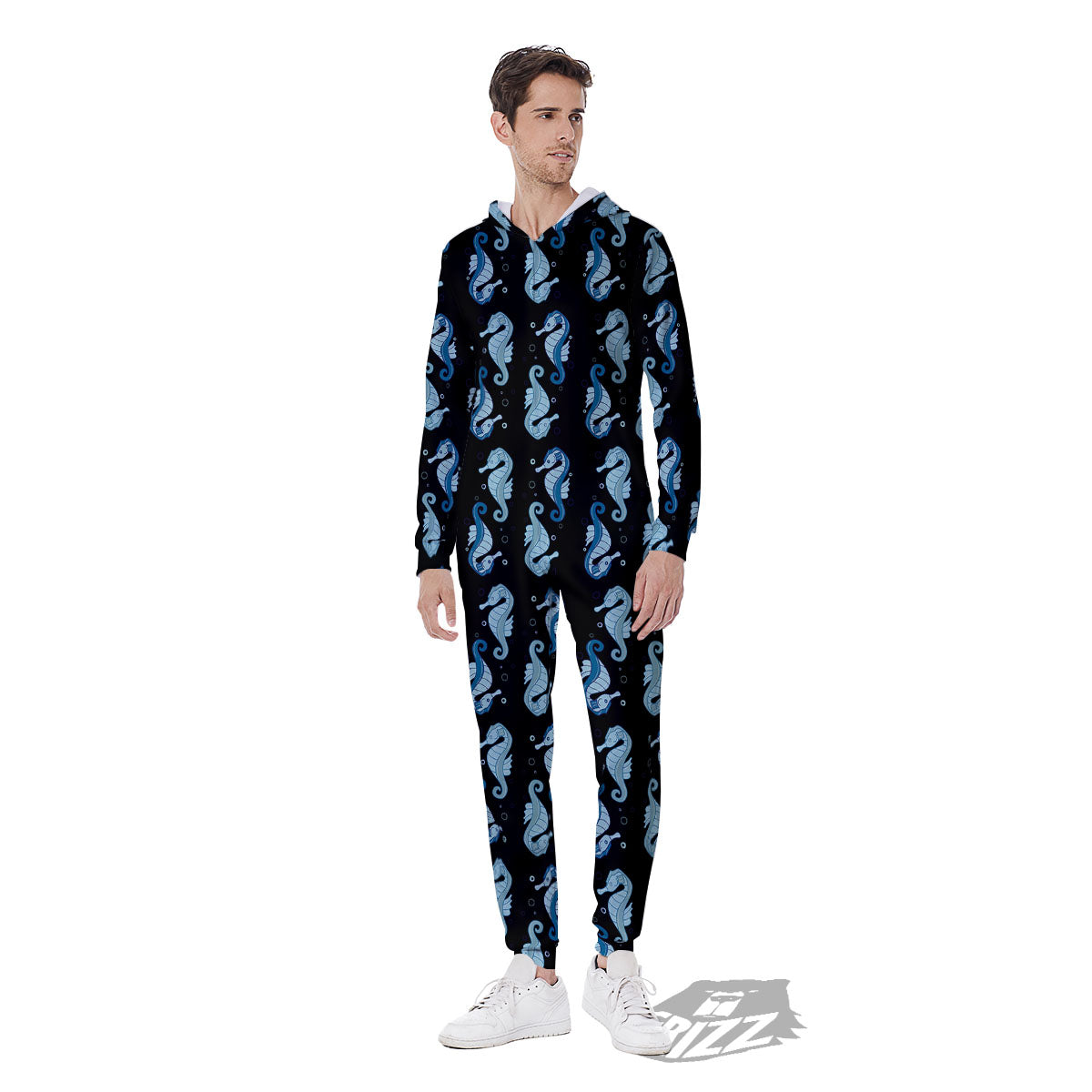 Seahorse Blue Print Pattern Men's Jumpsuit-grizzshop