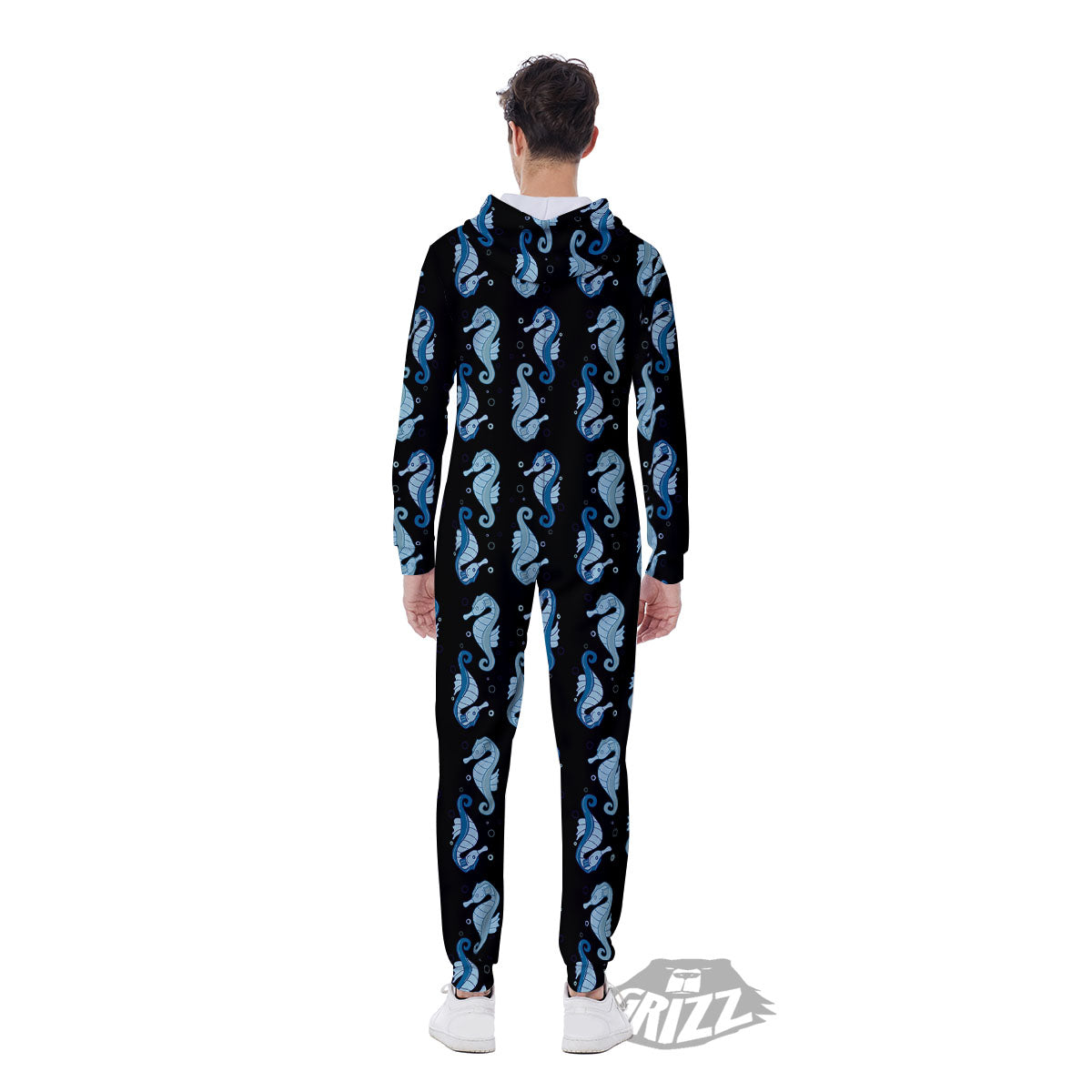 Seahorse Blue Print Pattern Men's Jumpsuit-grizzshop