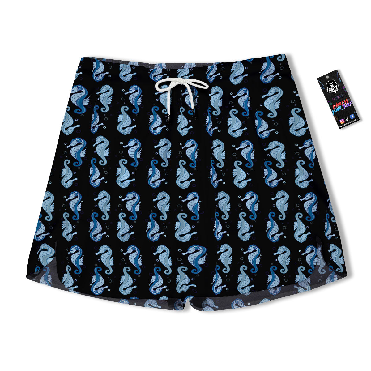 Seahorse Blue Print Pattern Men's Running Shorts-grizzshop