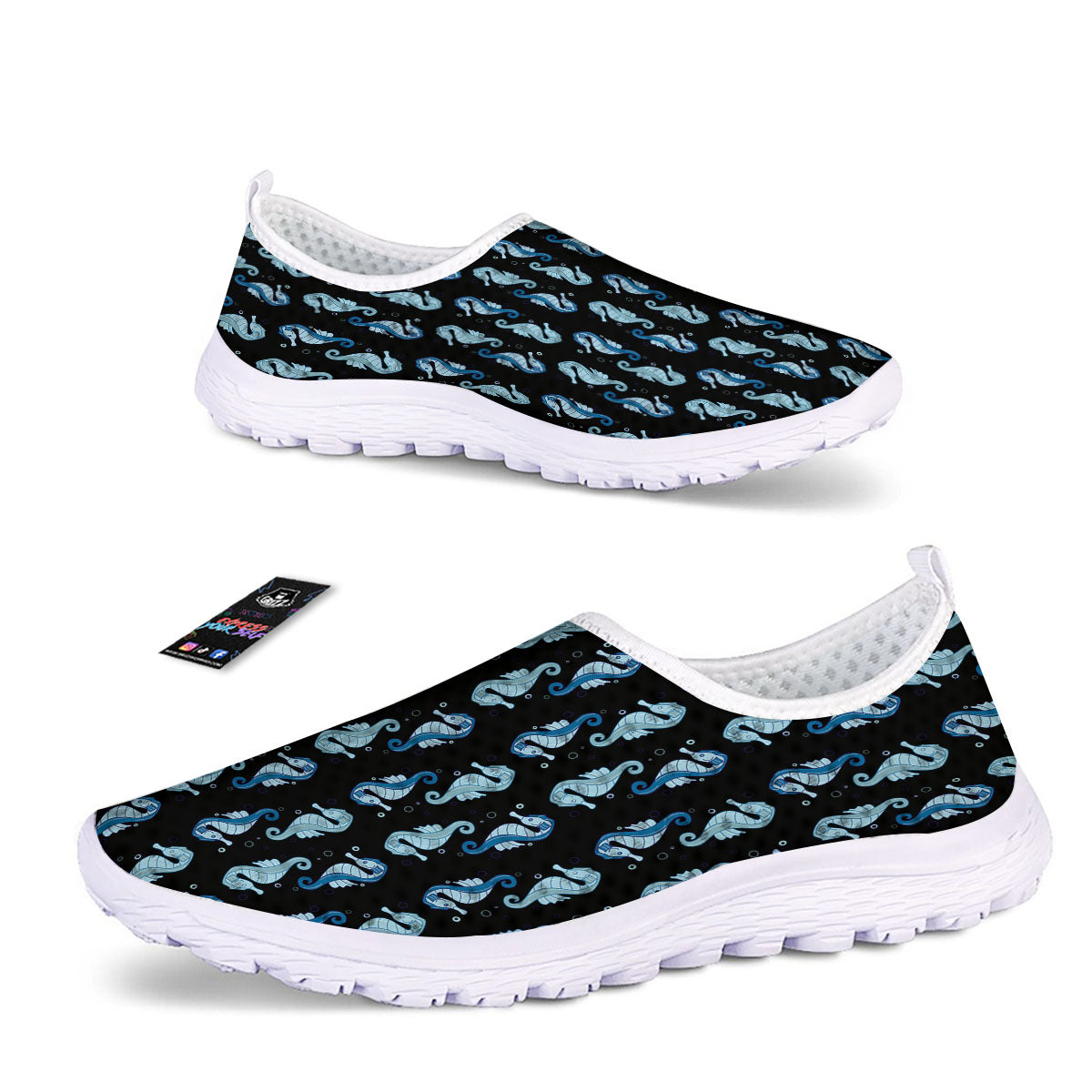 Seahorse Blue Print Pattern Nurse Shoes-grizzshop