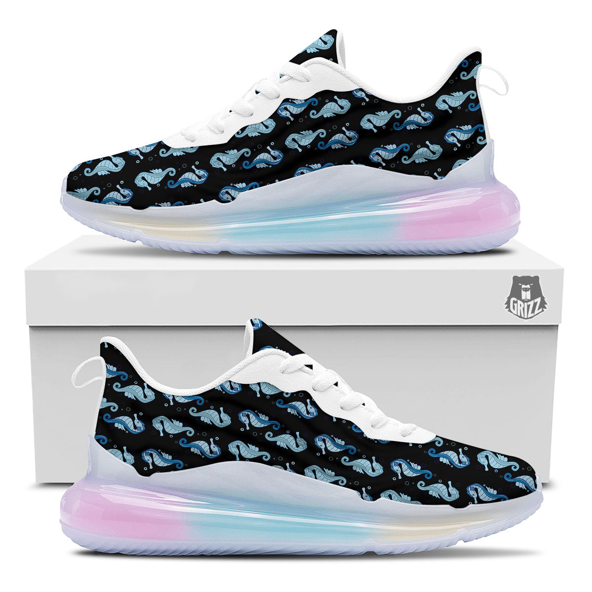 Seahorse Blue Print Pattern Running Sneakers-grizzshop