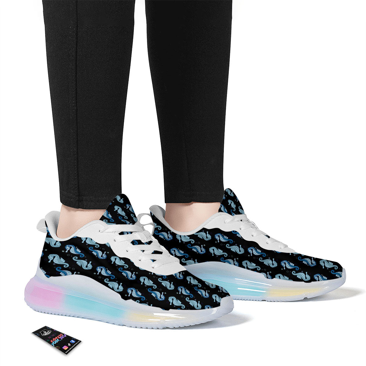 Seahorse Blue Print Pattern Running Sneakers-grizzshop