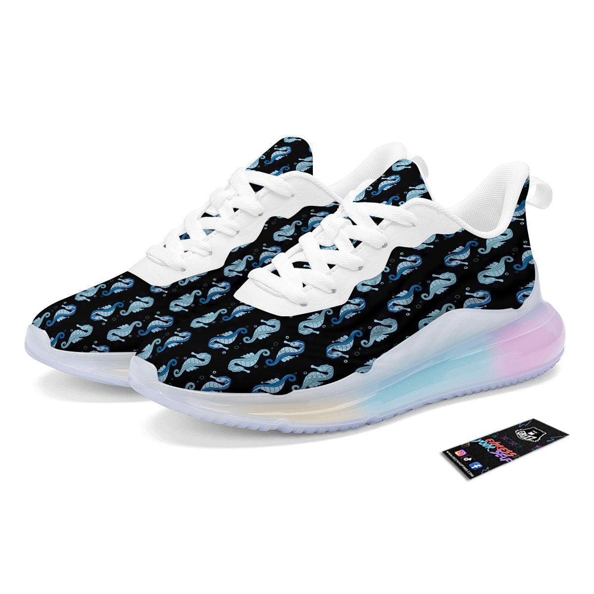 Seahorse Blue Print Pattern Running Sneakers-grizzshop