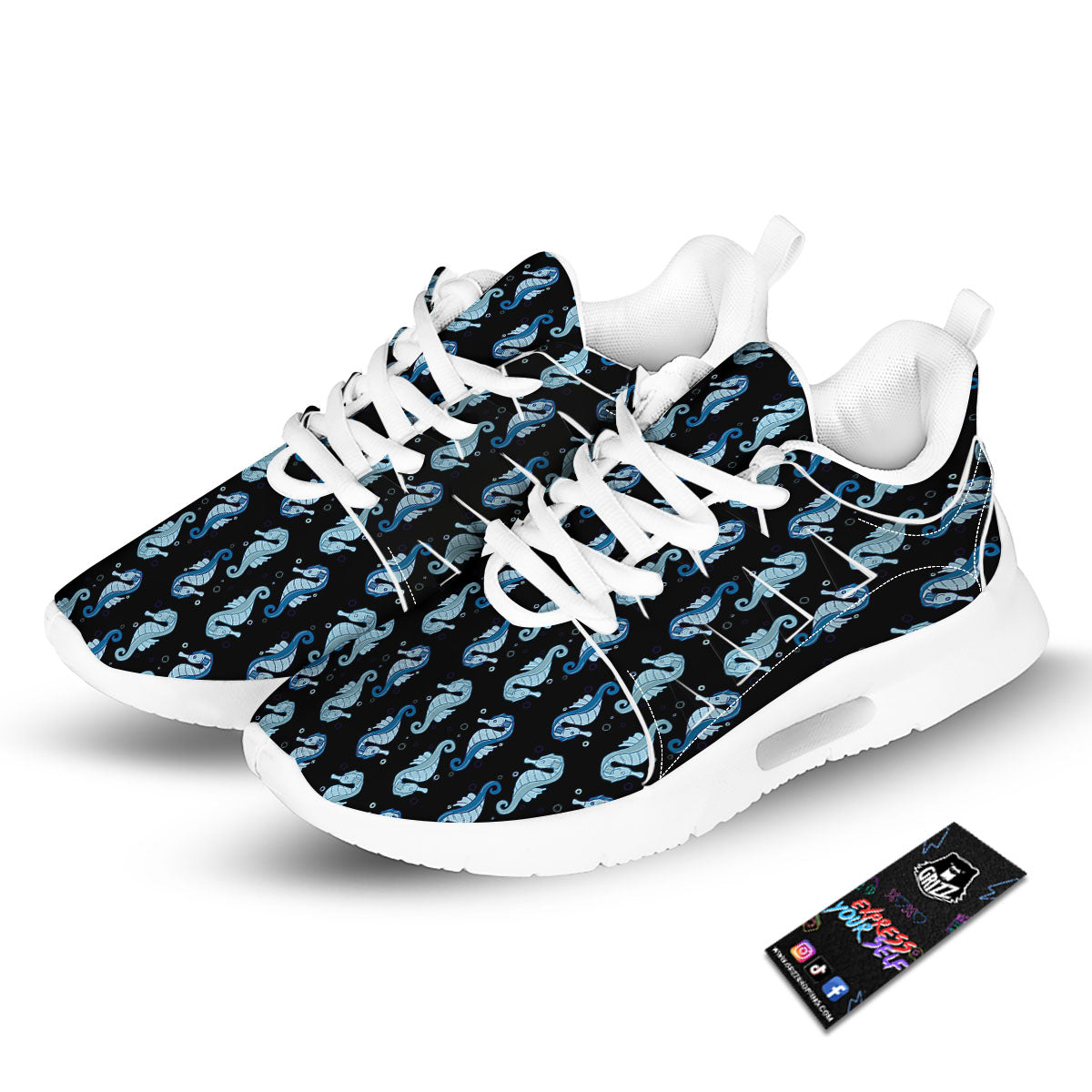 Seahorse Blue Print Pattern Tennis Shoes-grizzshop