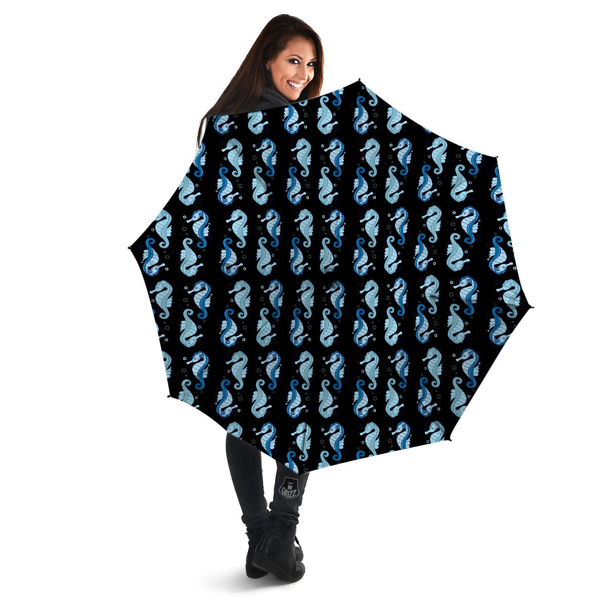 Seahorse Blue Print Pattern Umbrella-grizzshop