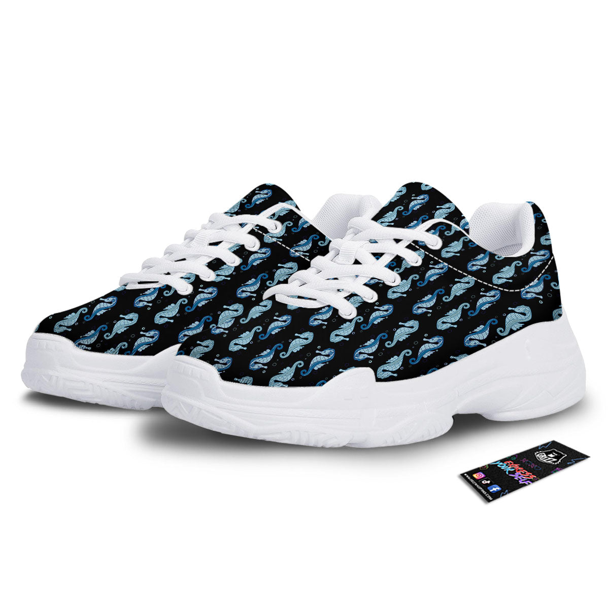 Seahorse Blue Print Pattern White Chunky Shoes-grizzshop