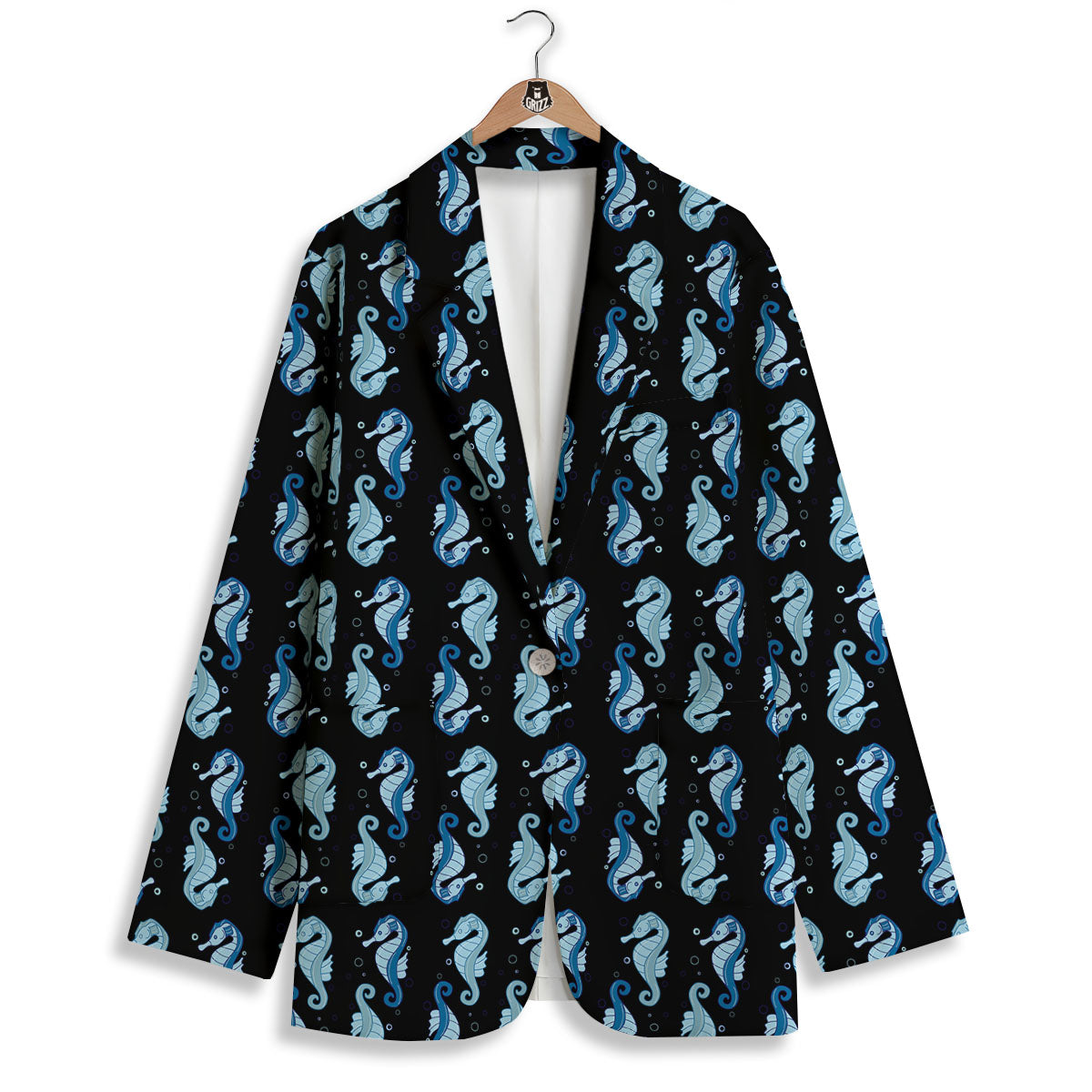 Seahorse Blue Print Pattern Women's Blazer-grizzshop