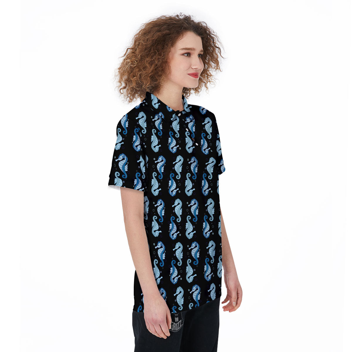 Seahorse Blue Print Pattern Women's Golf Shirts-grizzshop
