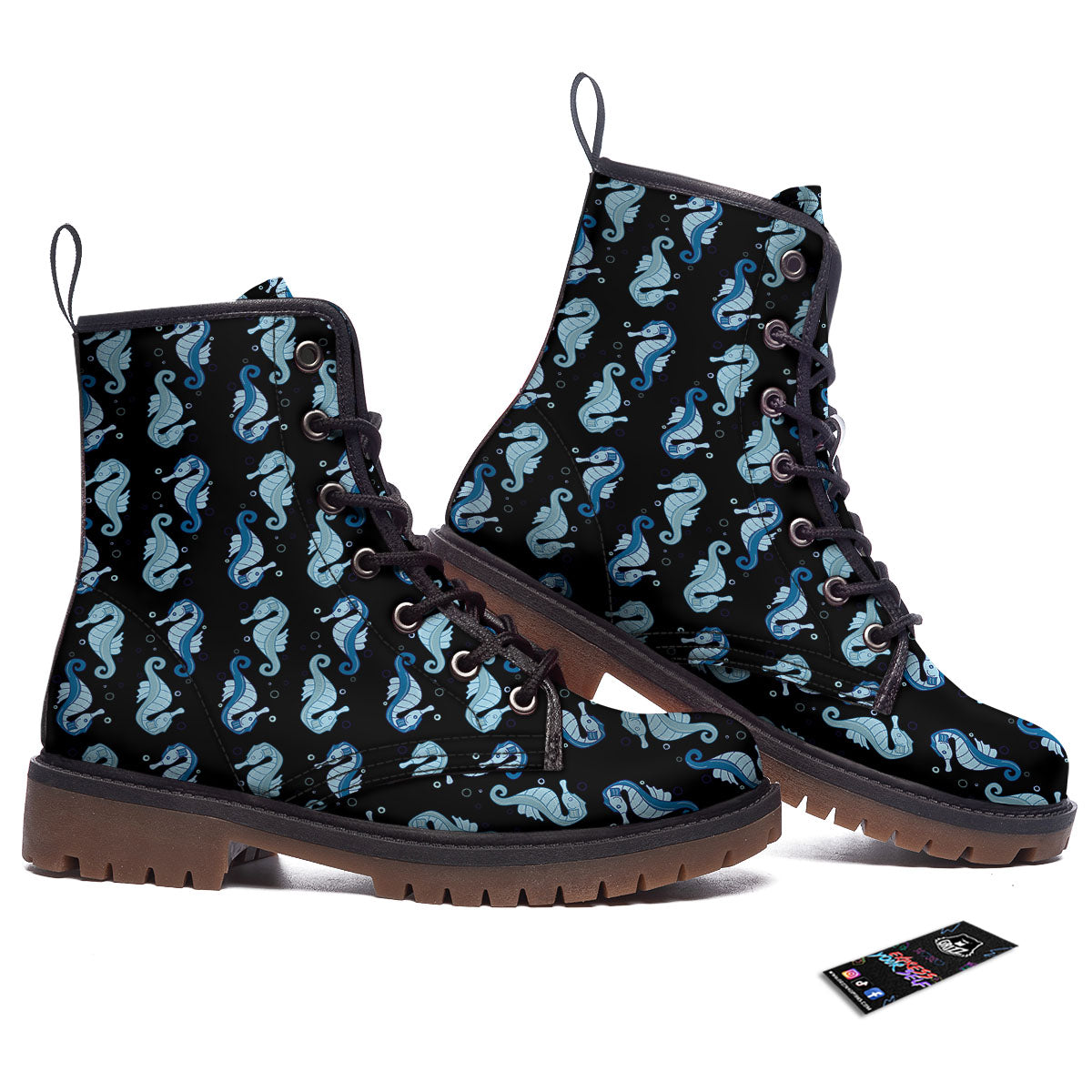 Seahorse Blue Print Pattern Work Boots-grizzshop