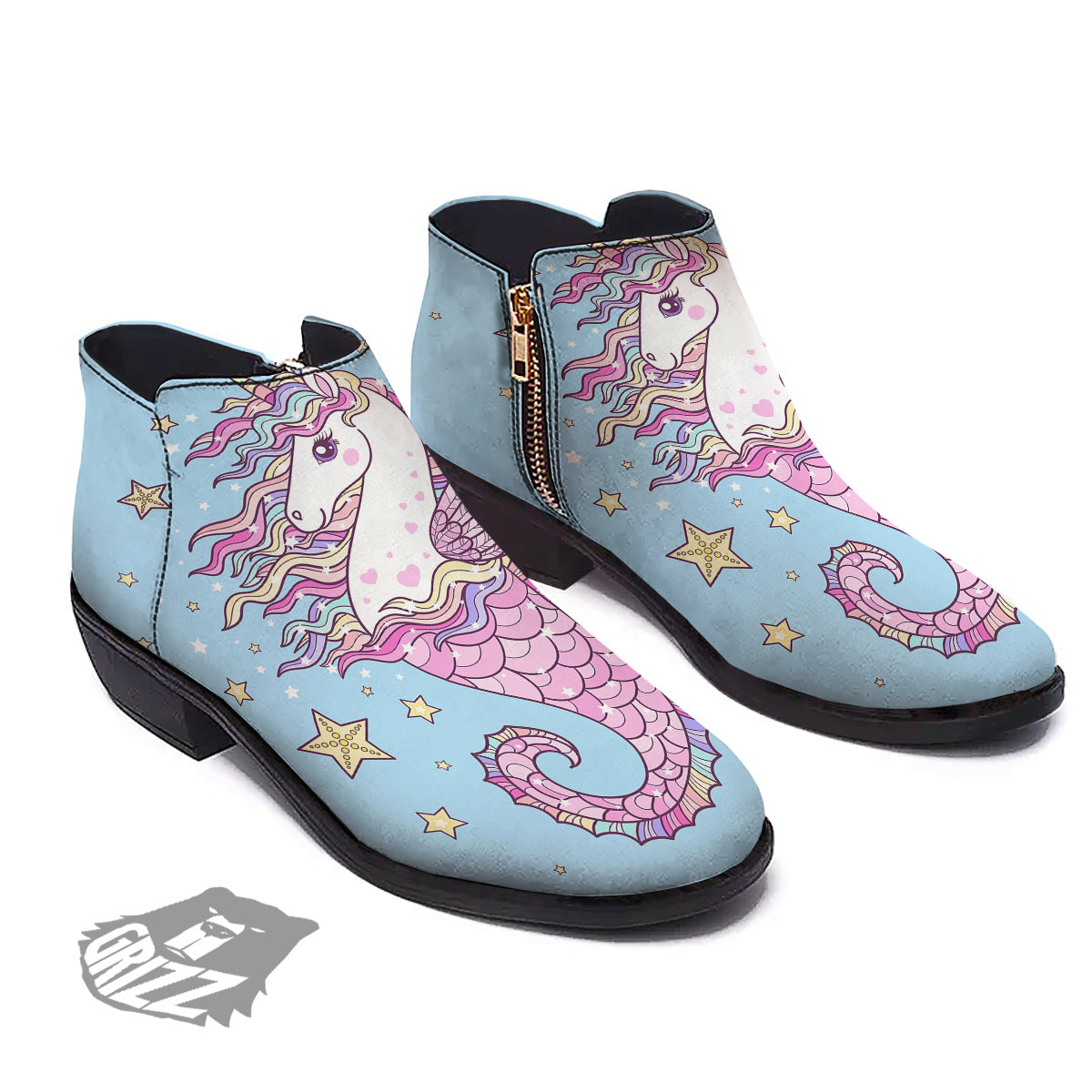 Seahorse Colorful Print Ankle Boots-grizzshop