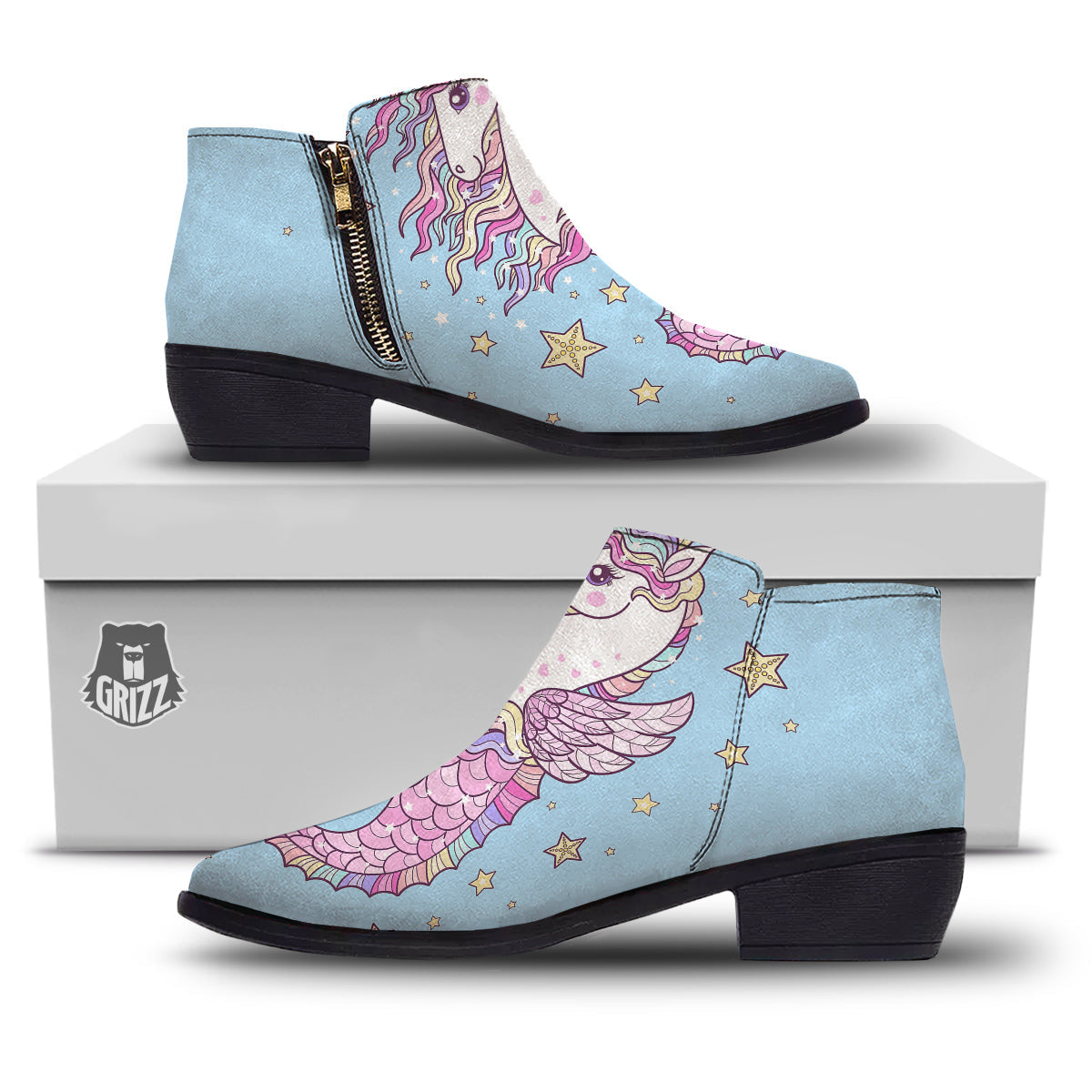 Seahorse Colorful Print Ankle Boots-grizzshop