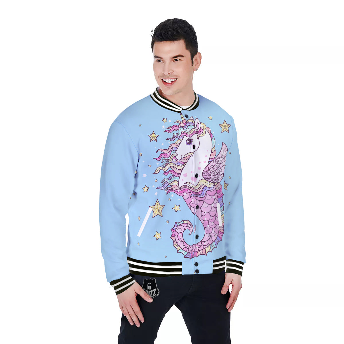 Seahorse Colorful Print Baseball Jacket-grizzshop