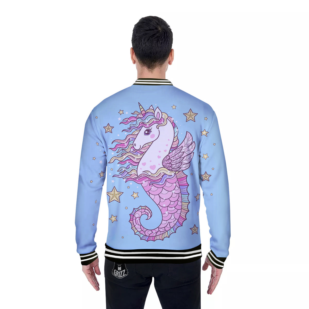 Seahorse Colorful Print Baseball Jacket-grizzshop