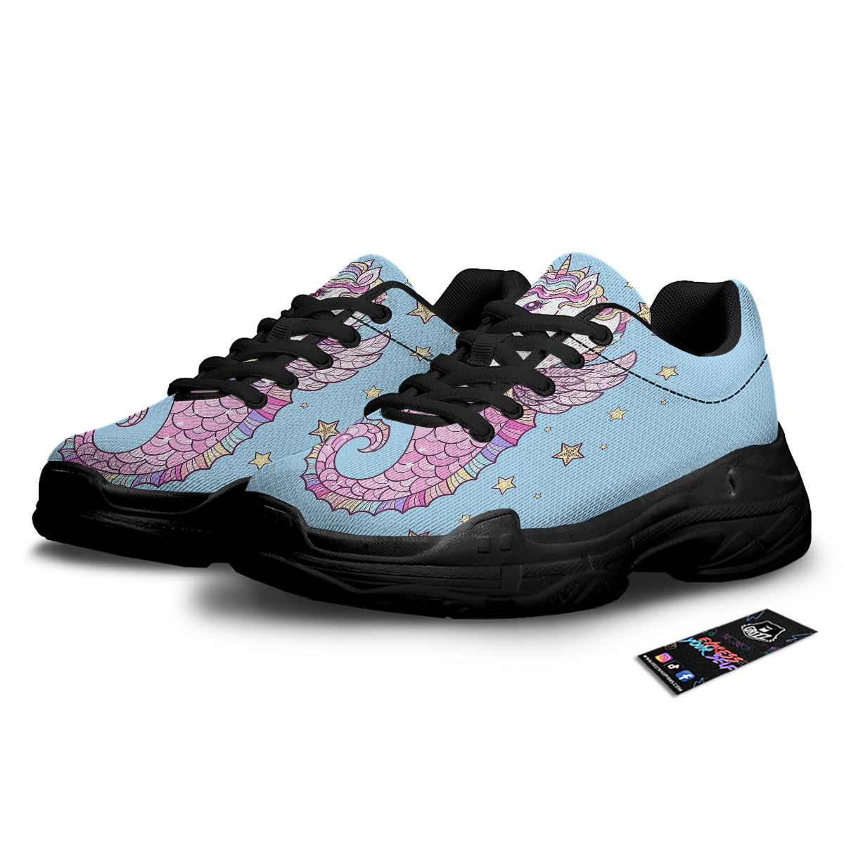 Seahorse Colorful Print Black Chunky Shoes-grizzshop