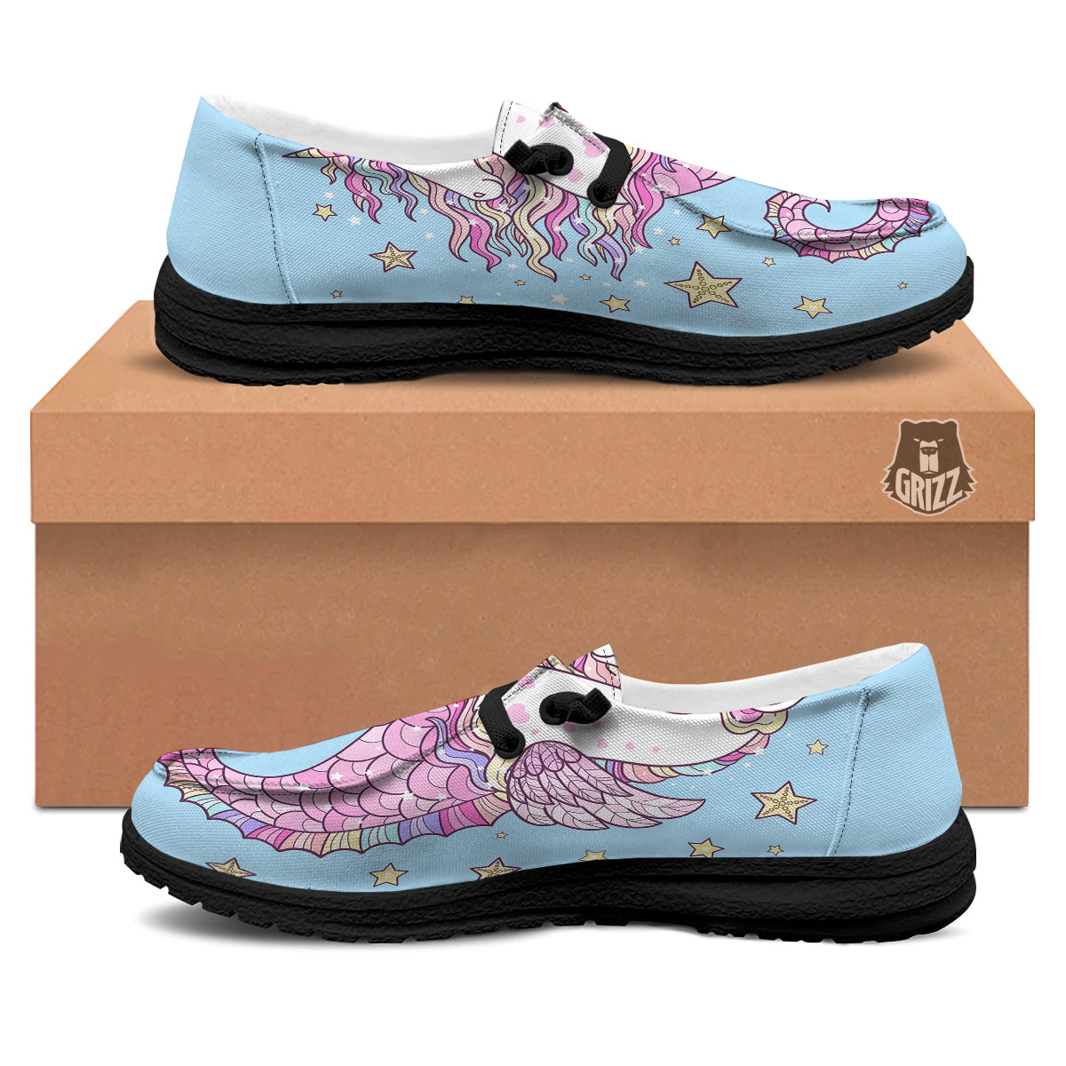 Seahorse Colorful Print Black Loafers-grizzshop