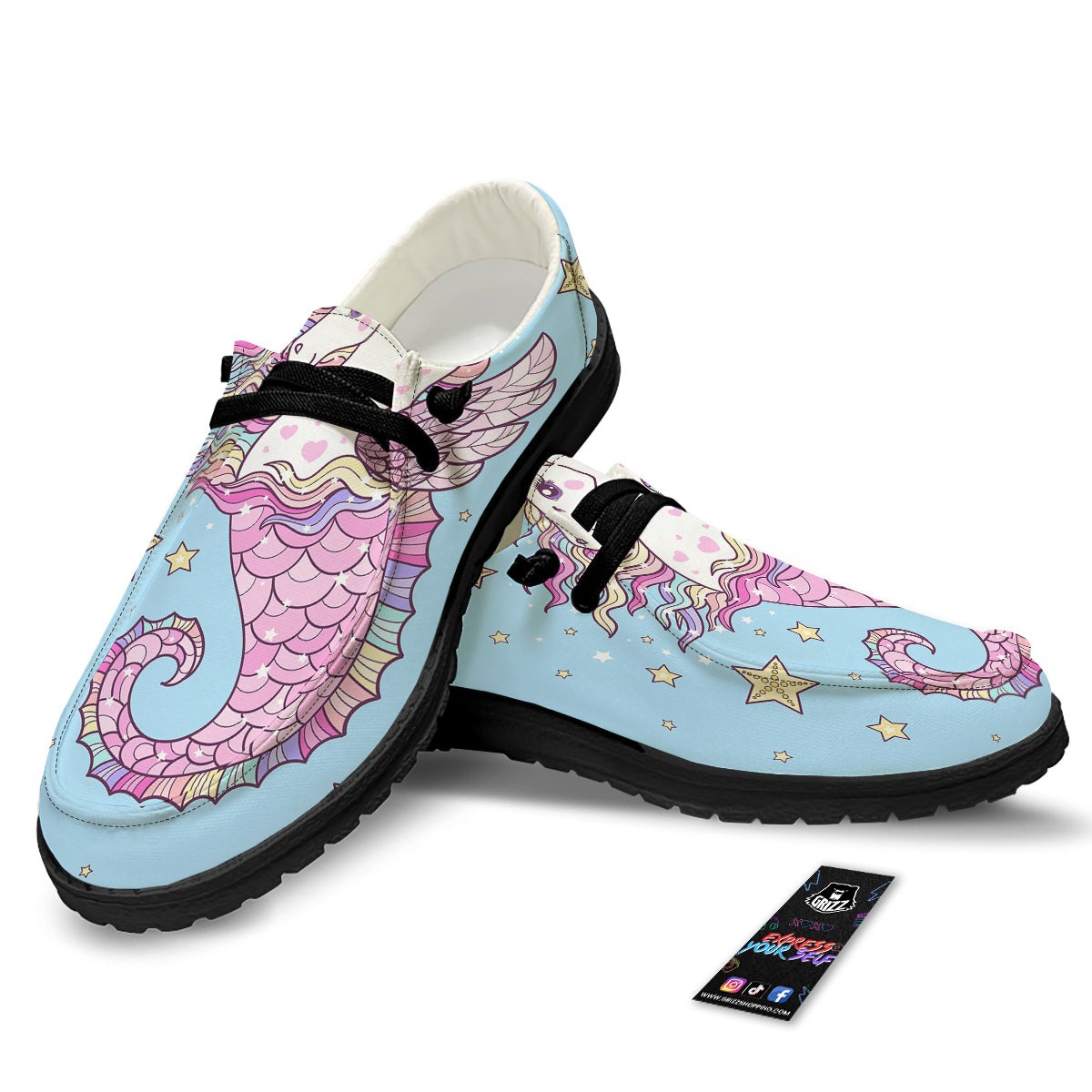 Seahorse Colorful Print Black Loafers-grizzshop