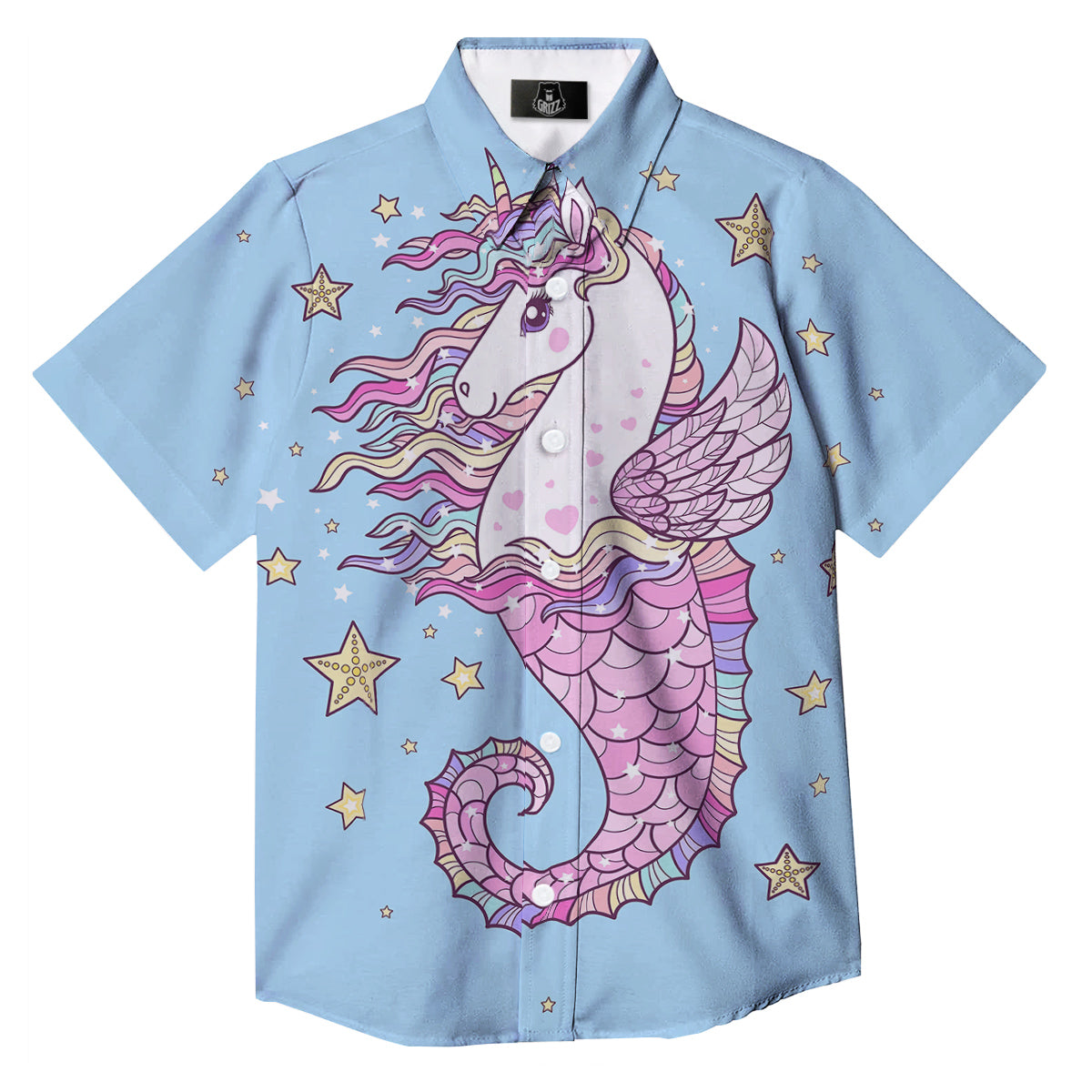 Seahorse Colorful Print Button Up Shirt-grizzshop