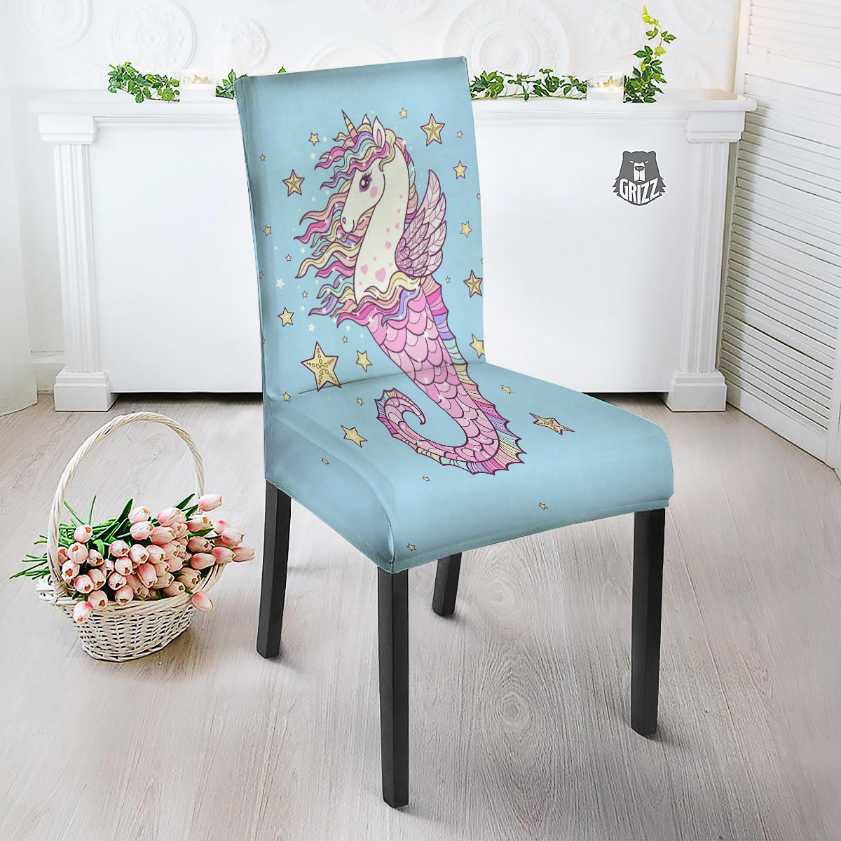 Seahorse Colorful Print Dining Chair Slipcover-grizzshop