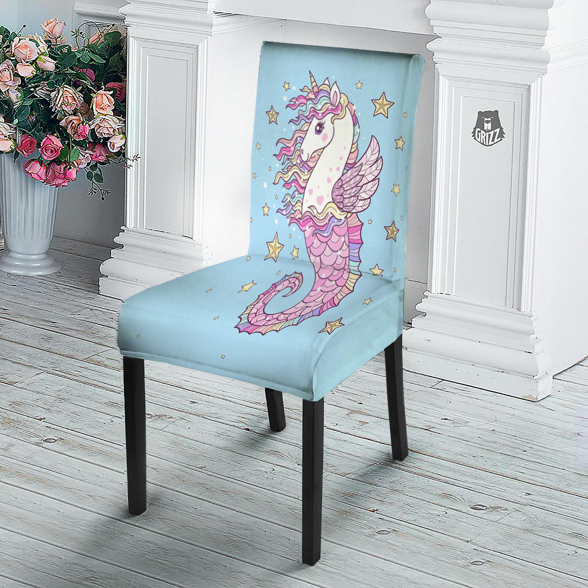 Seahorse Colorful Print Dining Chair Slipcover-grizzshop