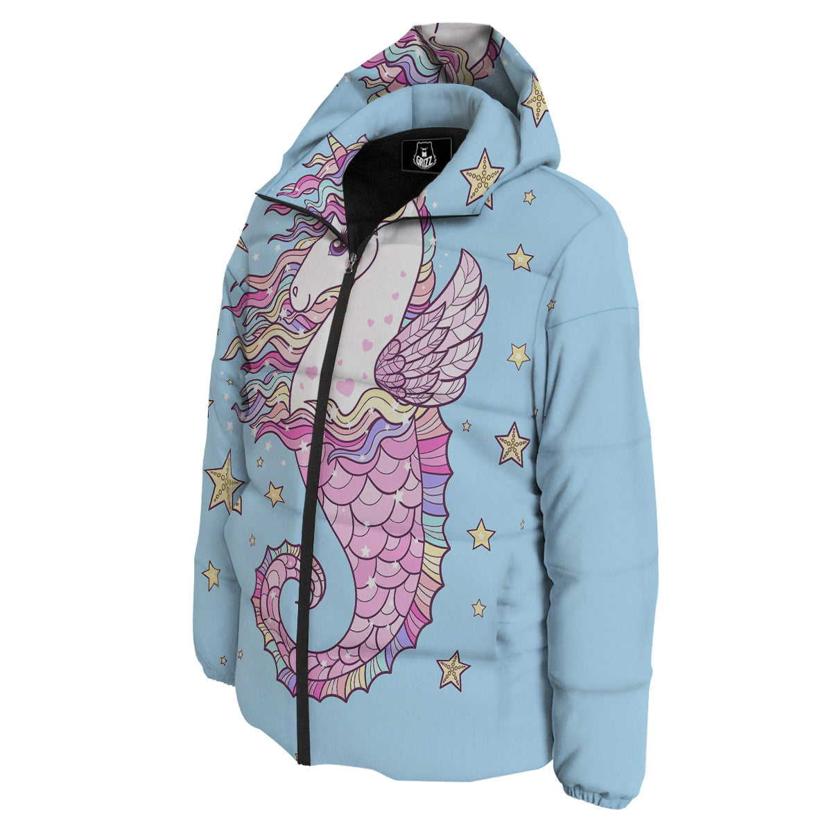 Seahorse Colorful Print Down Jacket-grizzshop