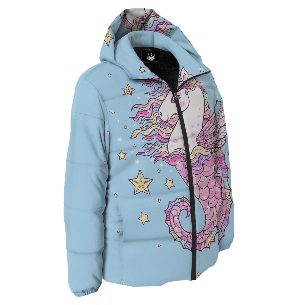 Seahorse Colorful Print Down Jacket-grizzshop