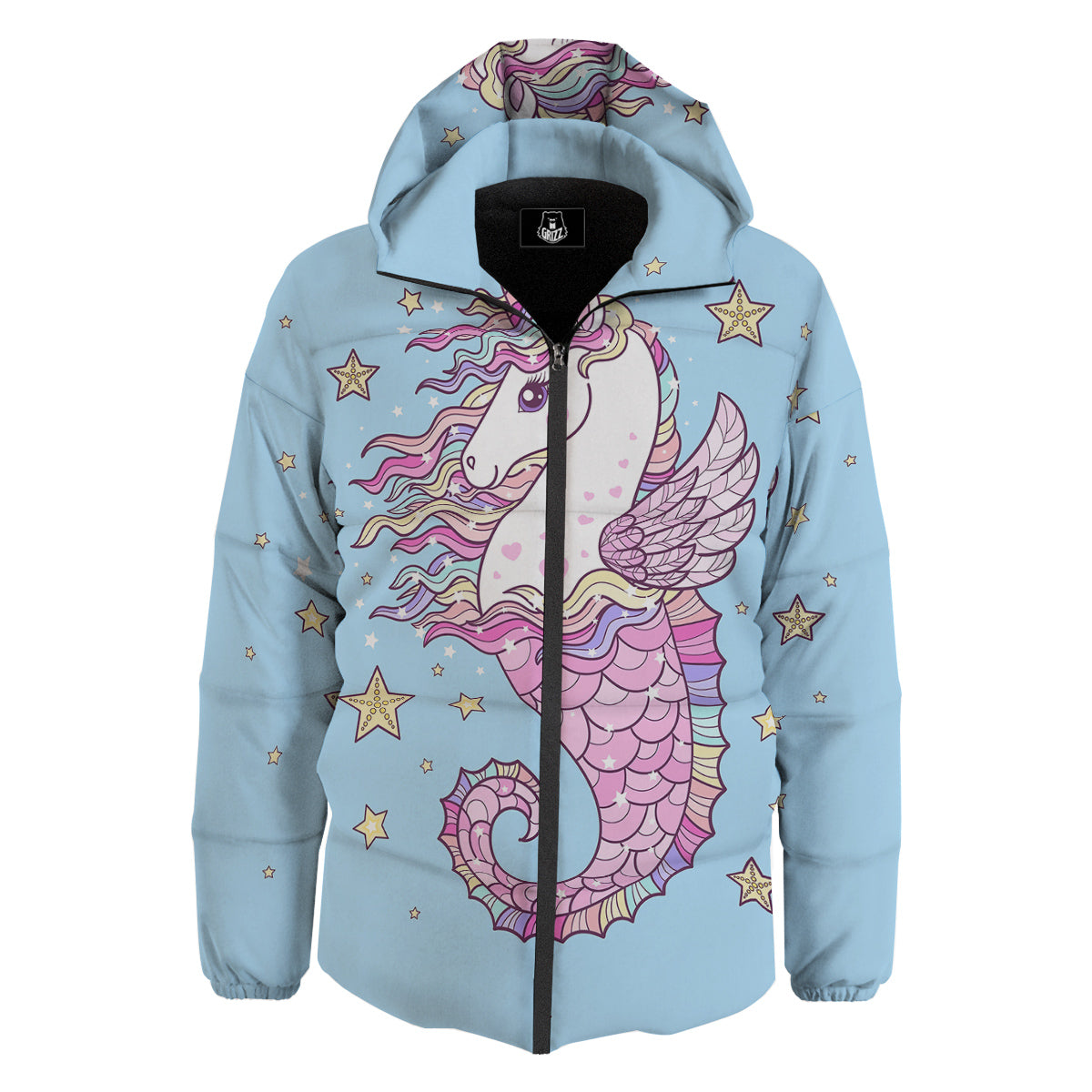 Seahorse Colorful Print Down Jacket-grizzshop