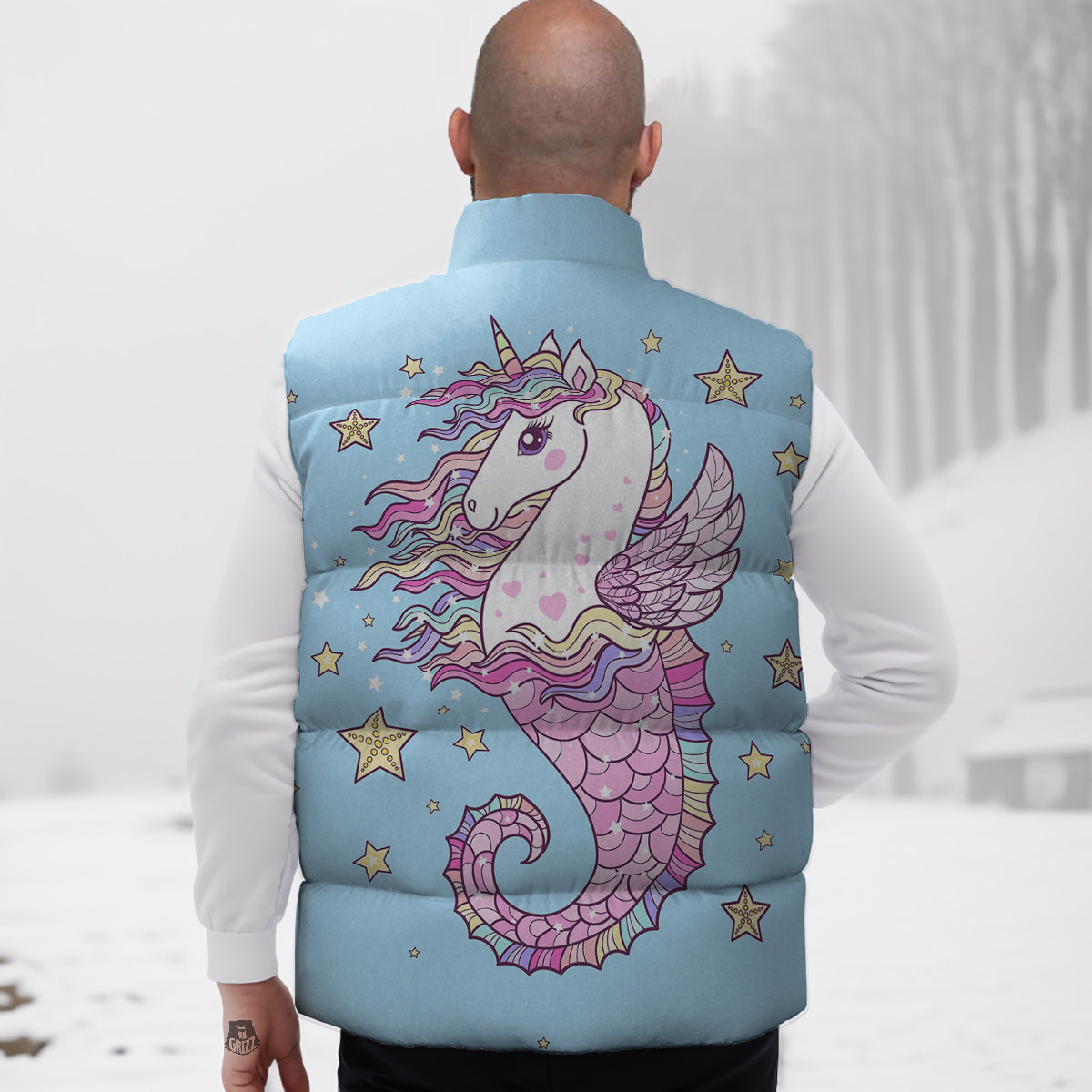 Seahorse Colorful Print Down Vest