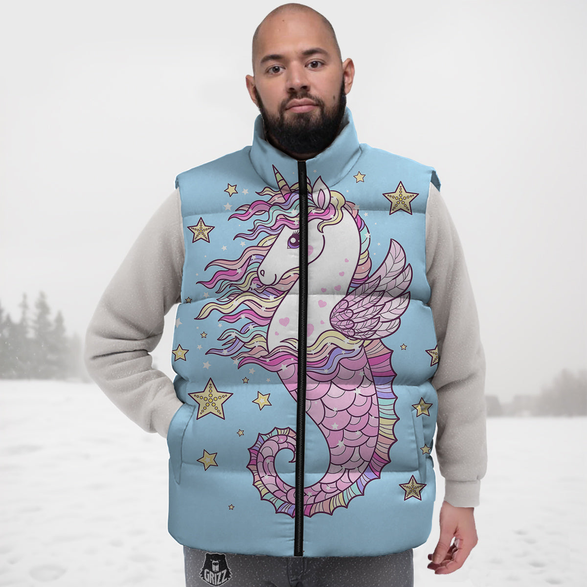 Seahorse Colorful Print Down Vest