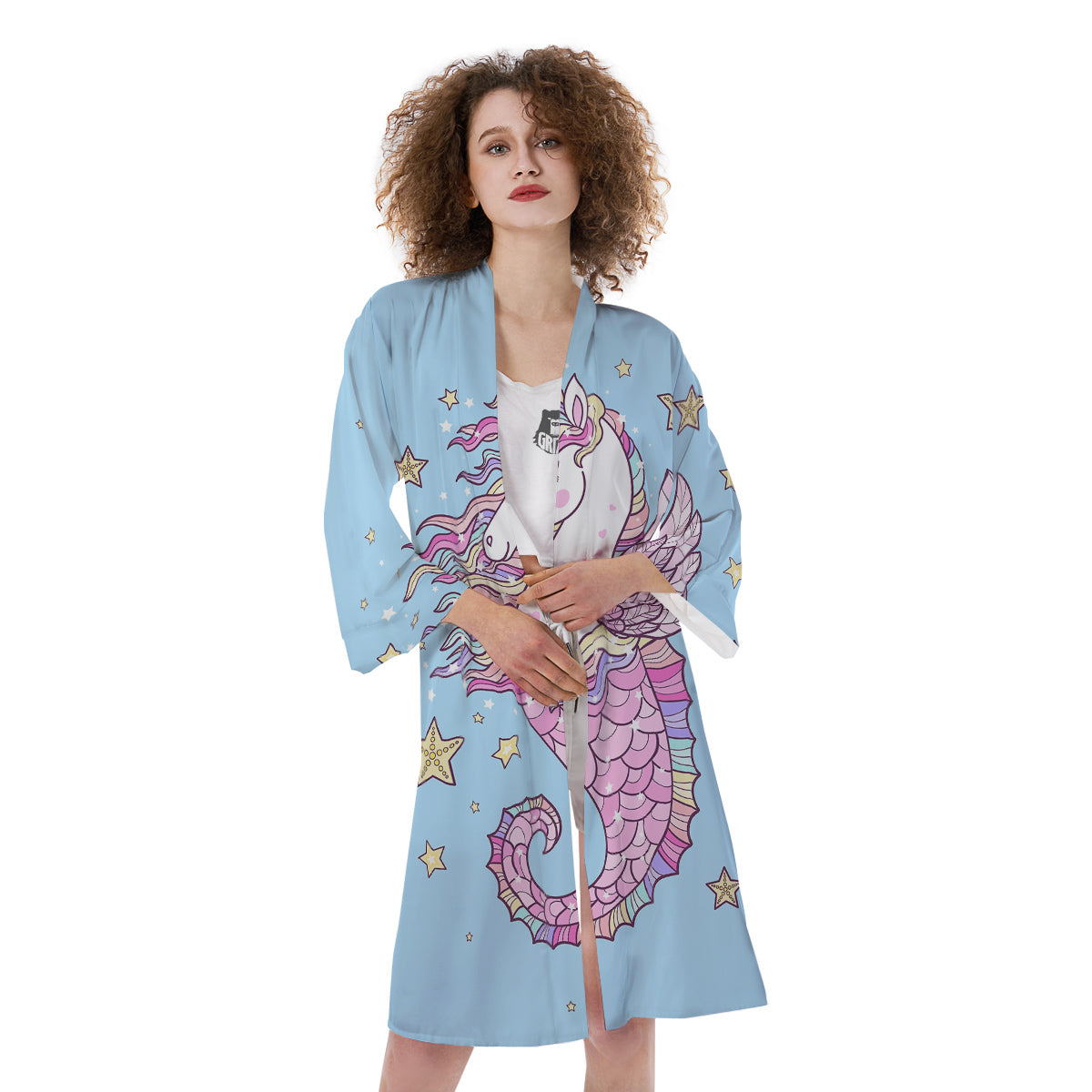 Seahorse Colorful Print Kimono-grizzshop