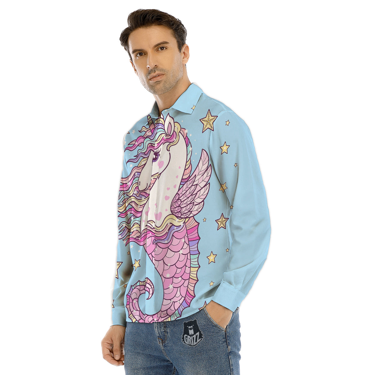 Seahorse Colorful Print Men's Dress Shirts-grizzshop
