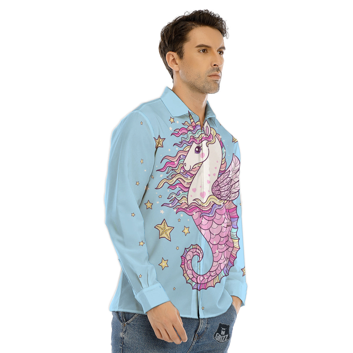 Seahorse Colorful Print Men's Dress Shirts-grizzshop