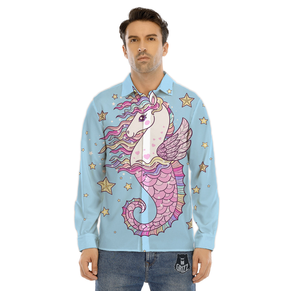 Seahorse Colorful Print Men's Dress Shirts-grizzshop