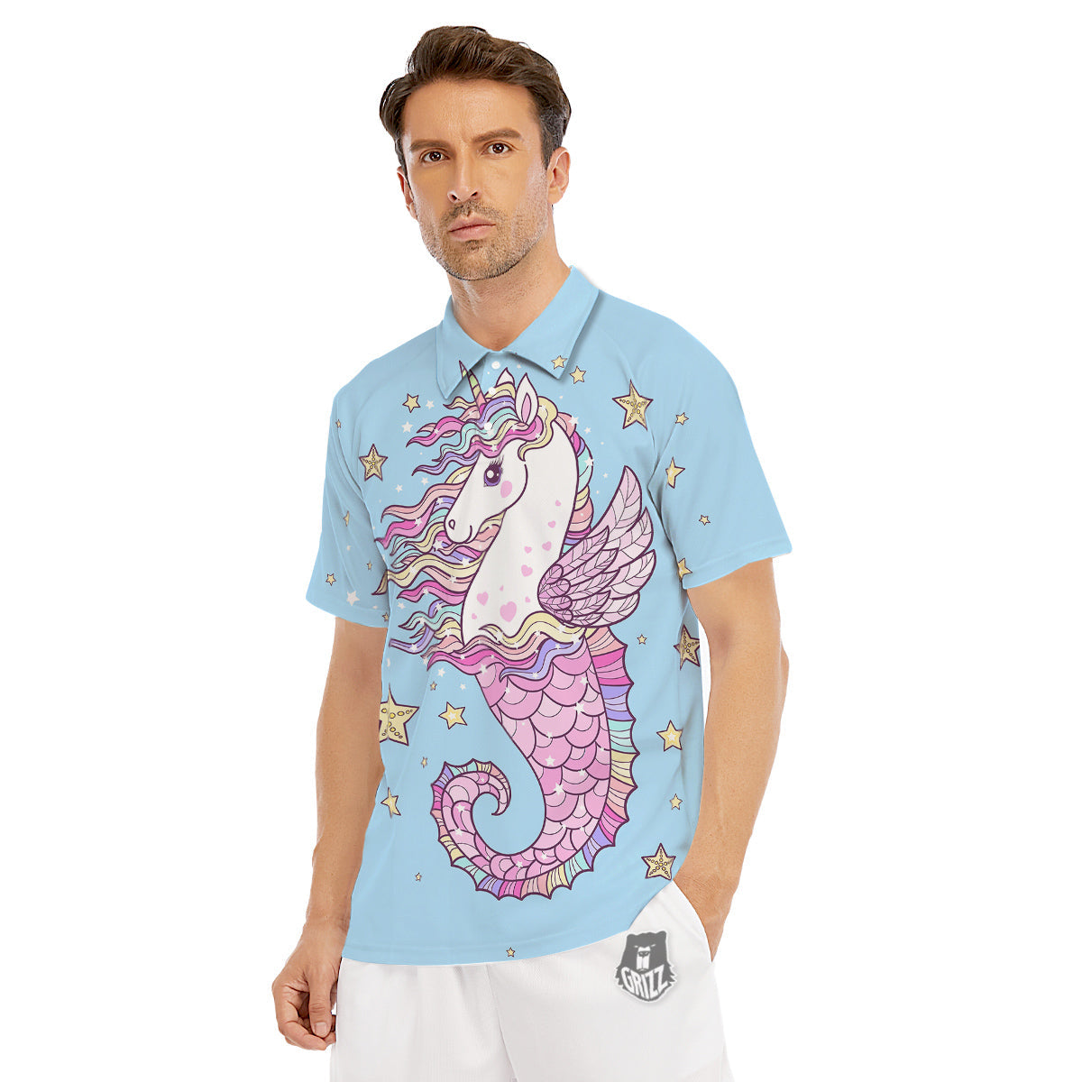 Seahorse Colorful Print Men's Golf Shirts-grizzshop